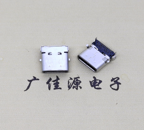 河南type c24p板上双壳连接器接口 DIP+SMT L=10.0脚长1.6母头